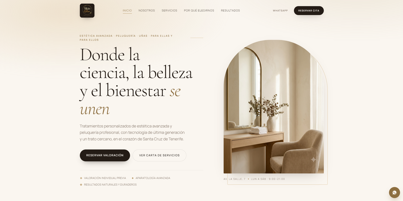 Previsualización de la web de Skin Glow